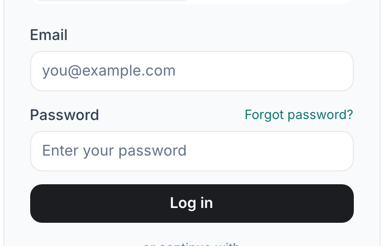 The sign-in card with Log in and Sign up tabs above the email and password fields