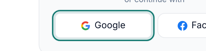 Continue with Google and Facebook buttons below the password field
