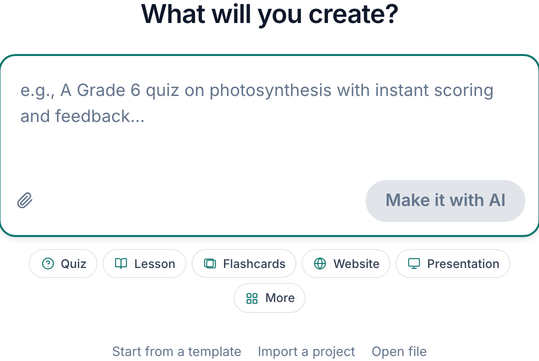 The Make it with AI composer, with a box for describing what you want built