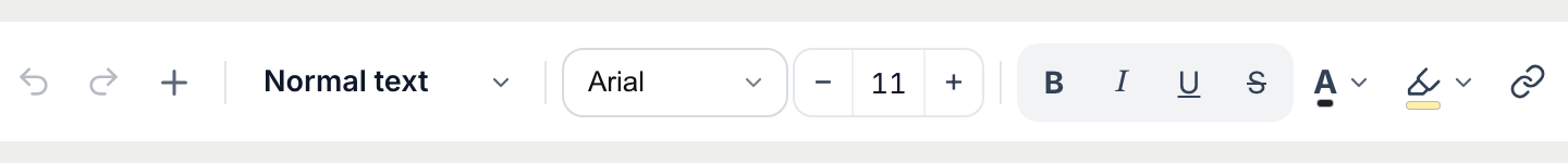 The writing bar: text style, font, size, bold, italic, underline, colour, highlight, alignment, Ask AI and Done