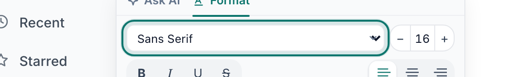 The Font dropdown at the top of the Format tab, set to Sans Serif