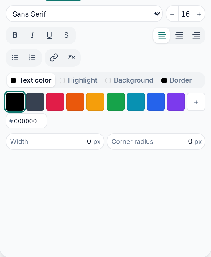 The Format tab showing font, font size, bold/italic/underline, alignment, text colour and paragraph controls