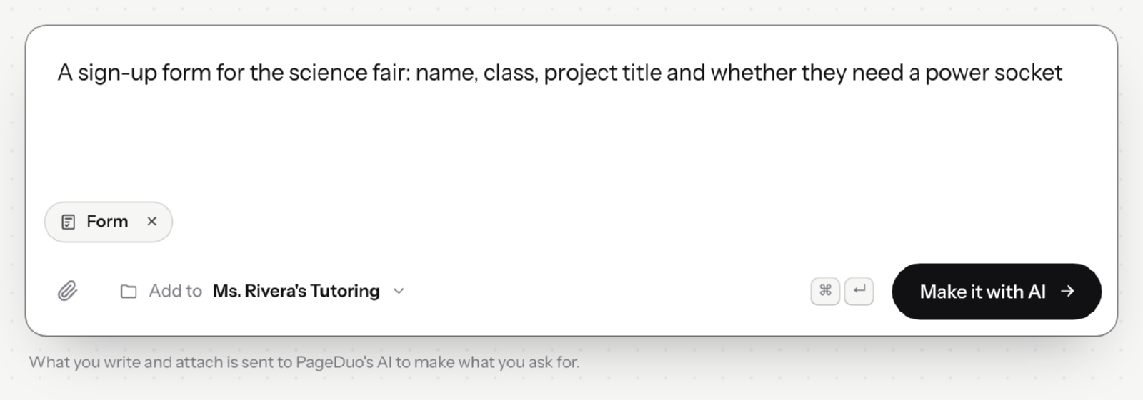 The request box with the Form tag, ready for a description of the form