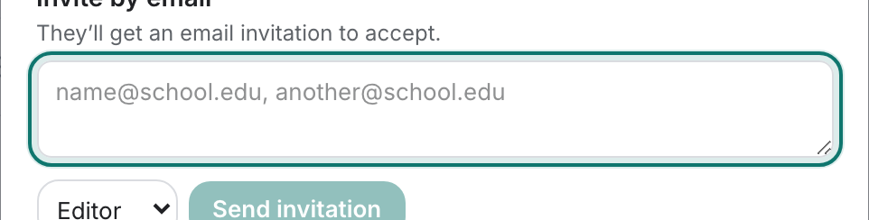 The email box for invitations, with a role selector and Send invitation beneath it