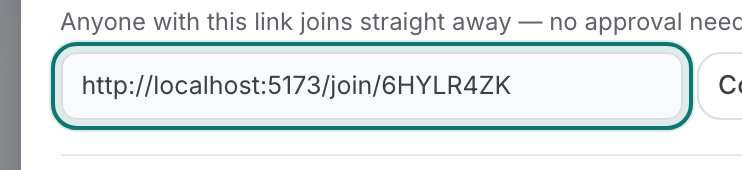 The generated join link in a read-only field, with Copy and Turn off beside it