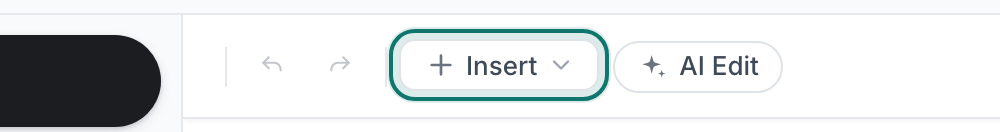 The Insert button in the editor toolbar, between the other page controls