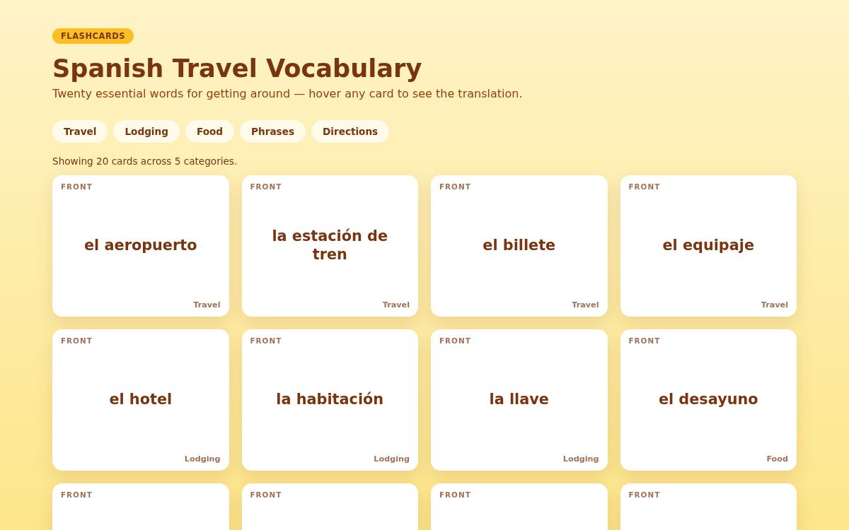 Screenshot of the Concept Flashcards template