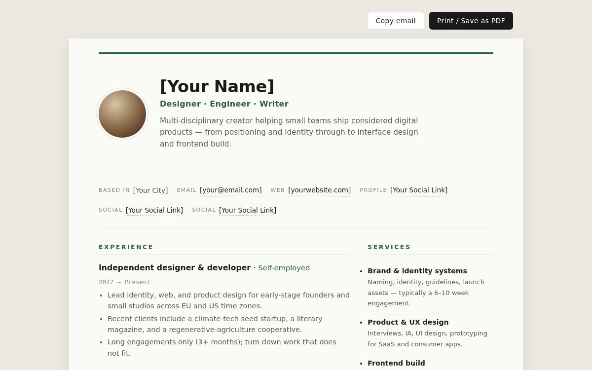 Screenshot of the Creator Resume template