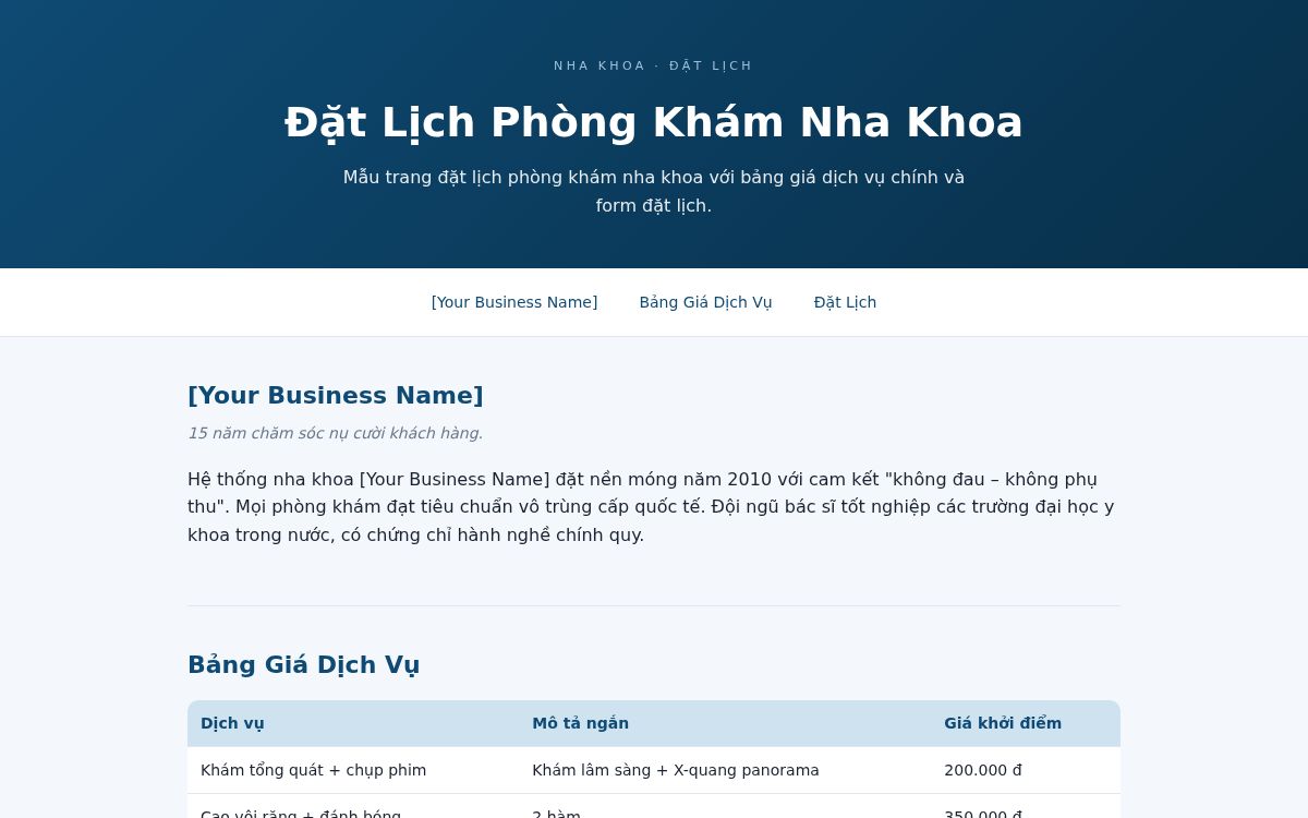 Ảnh chụp mẫu Đặt Lịch Phòng Khám Nha Khoa
