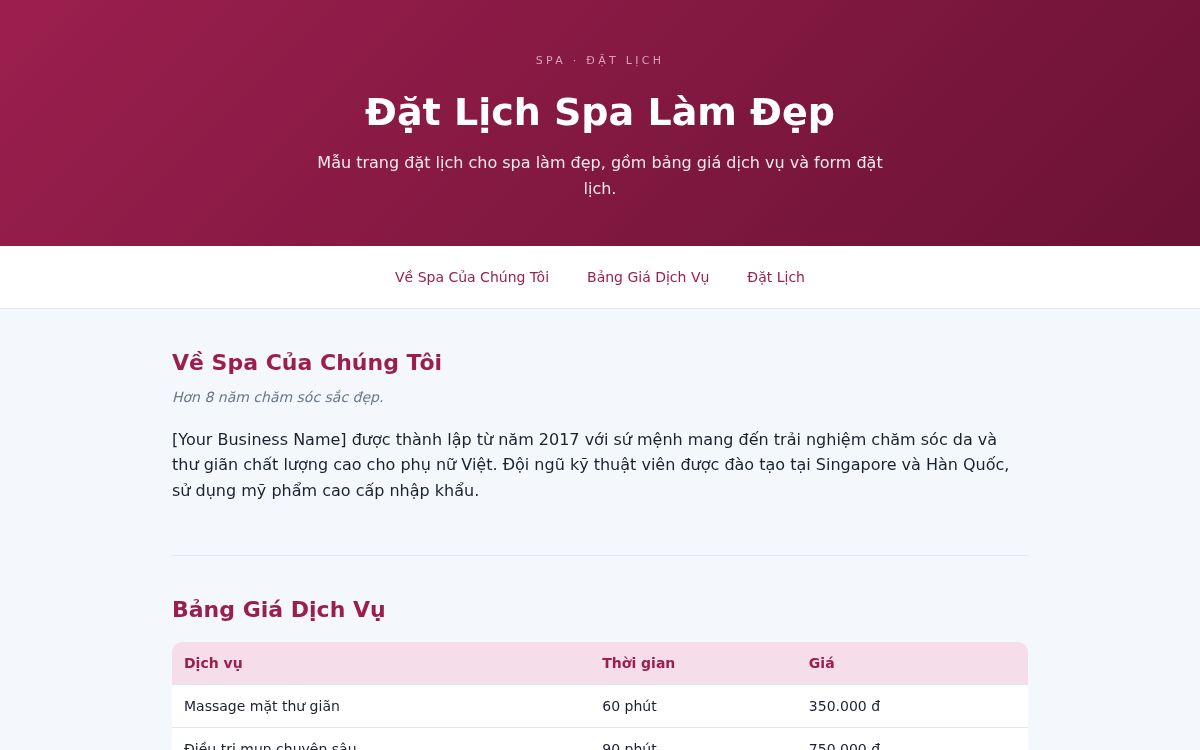 Ảnh chụp mẫu Đặt Lịch Spa Làm Đẹp