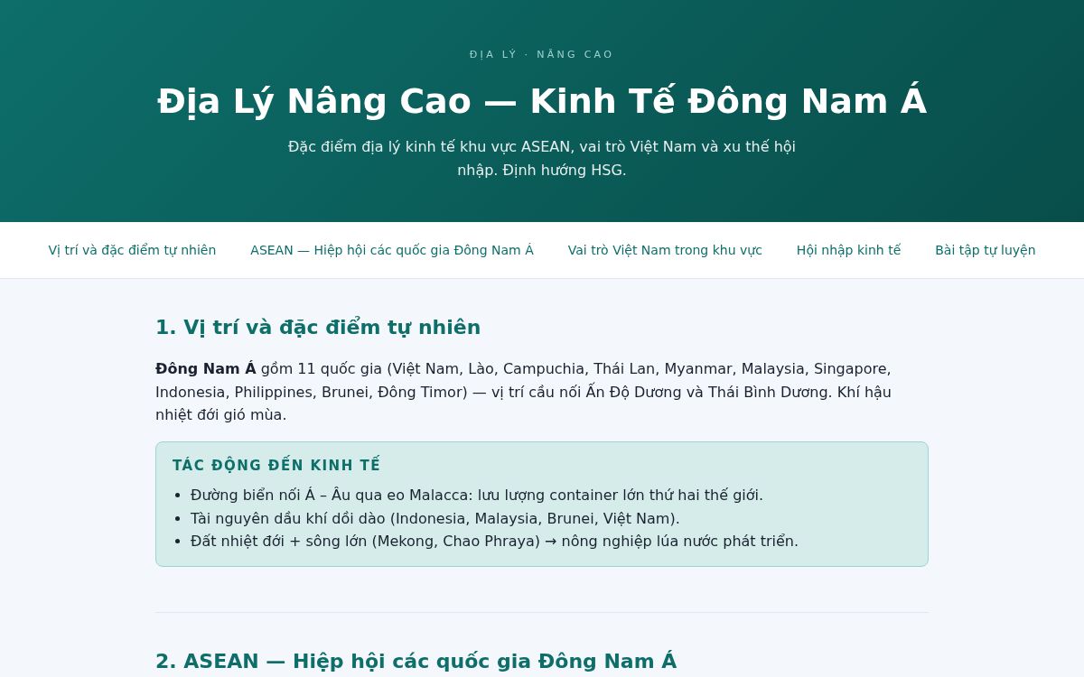 Ảnh chụp mẫu Địa Lý Nâng Cao — Kinh Tế Đông Nam Á