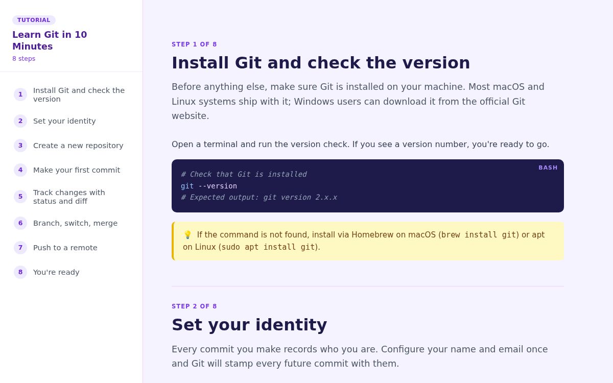Screenshot of the Guided Tutorial template