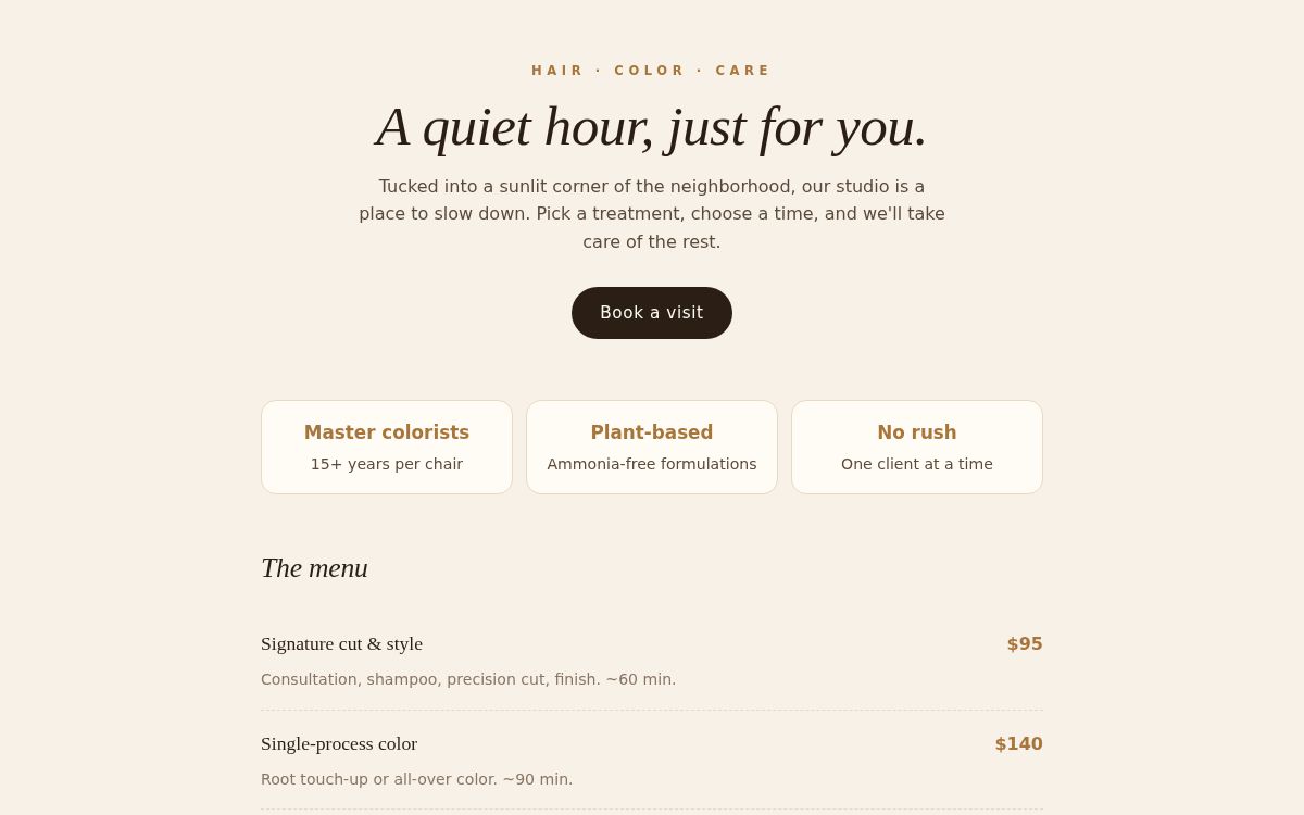 Screenshot of the Hair Salon & Beauty Booking template