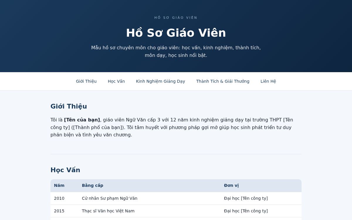 Ảnh chụp mẫu Hồ Sơ Giáo Viên