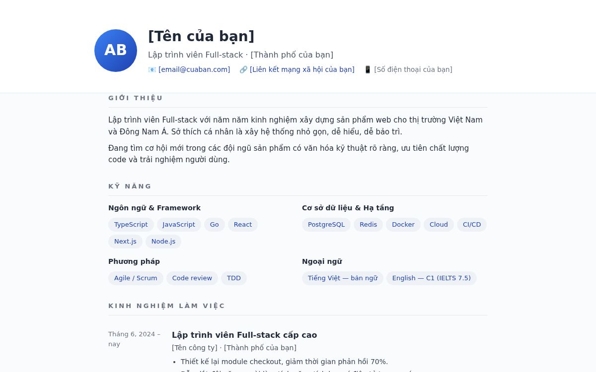 Ảnh chụp mẫu Hồ Sơ Lập Trình Viên