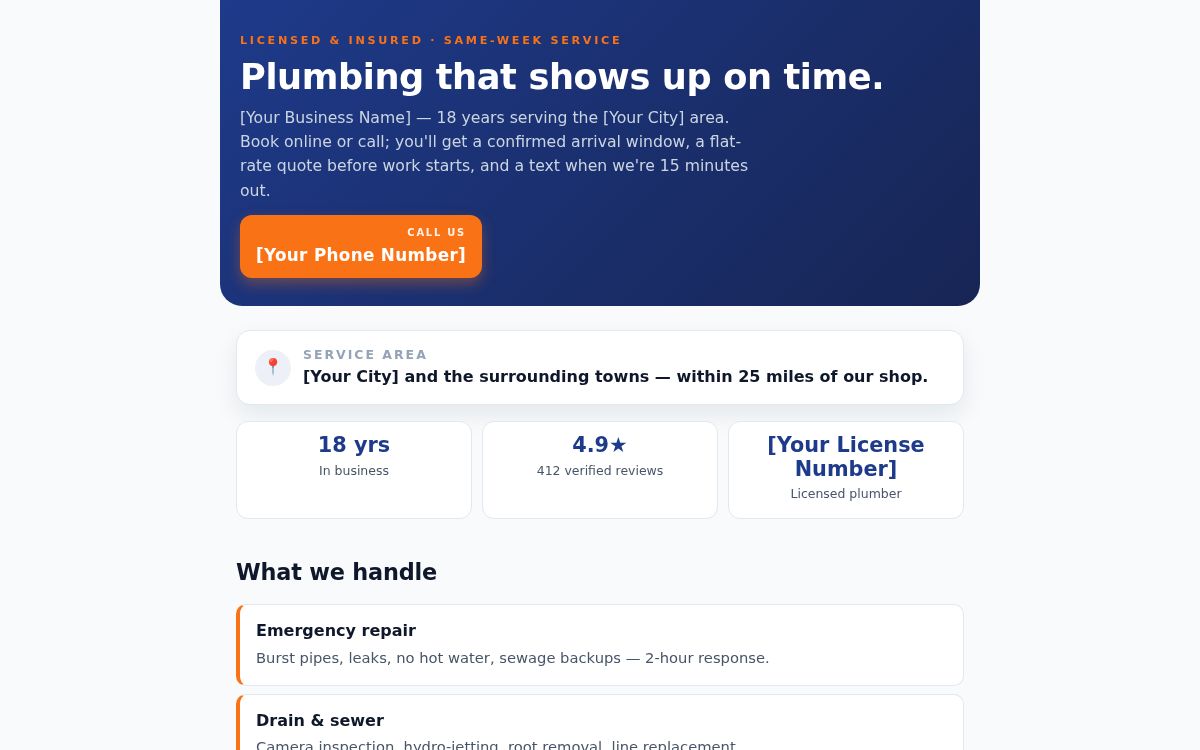 Screenshot of the Home Services Booking template