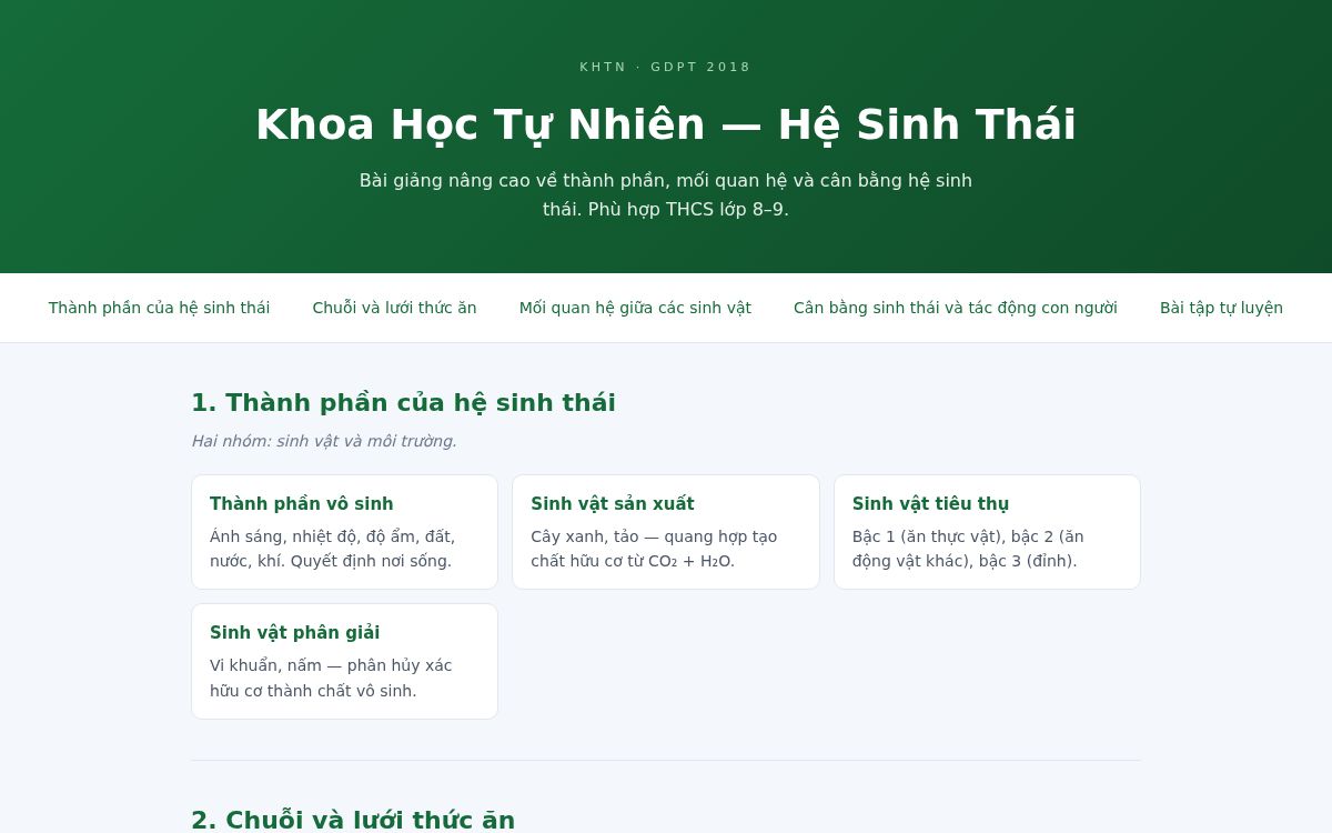 Ảnh chụp mẫu Khoa Học Tự Nhiên — Hệ Sinh Thái