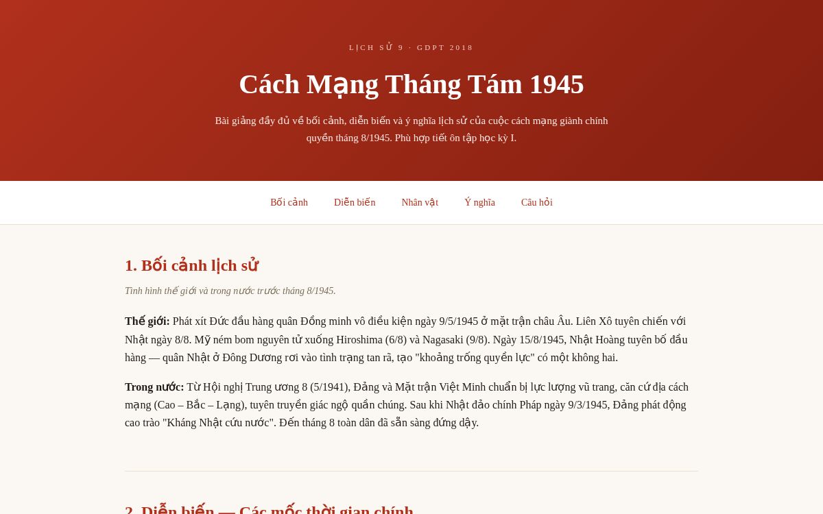 Ảnh chụp mẫu Lịch Sử 9 — Cách Mạng Tháng Tám 1945