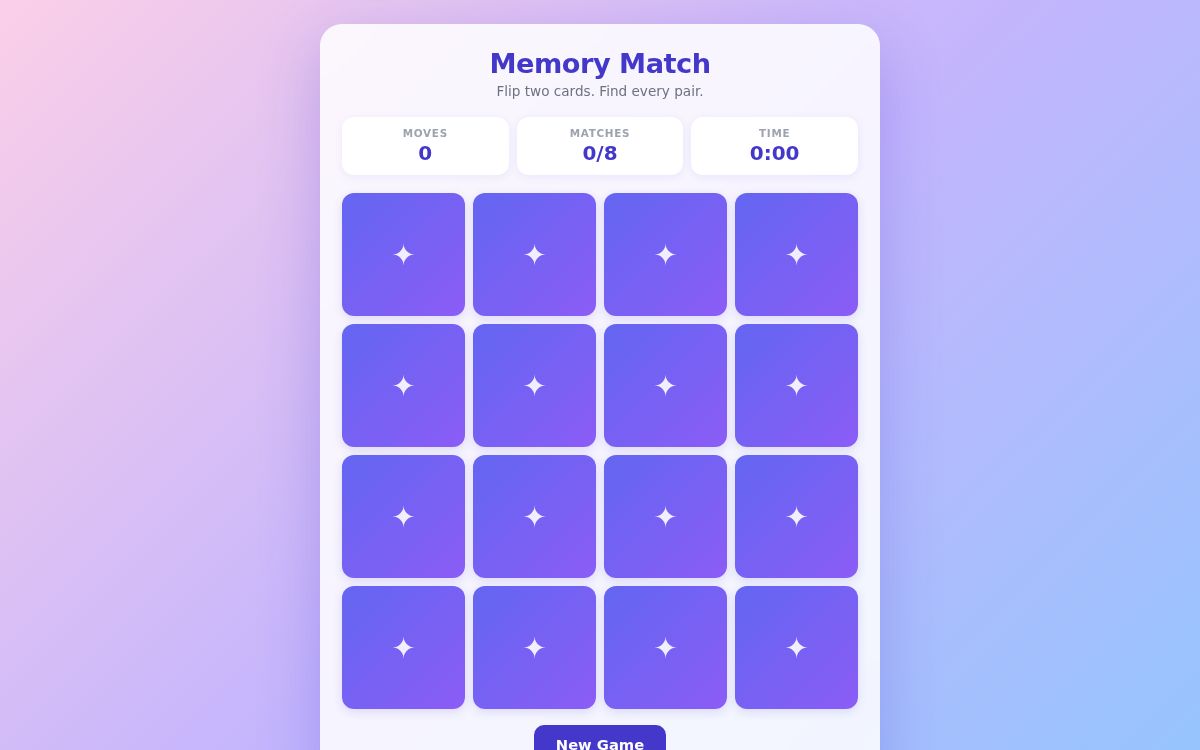 Screenshot of the Memory Match template