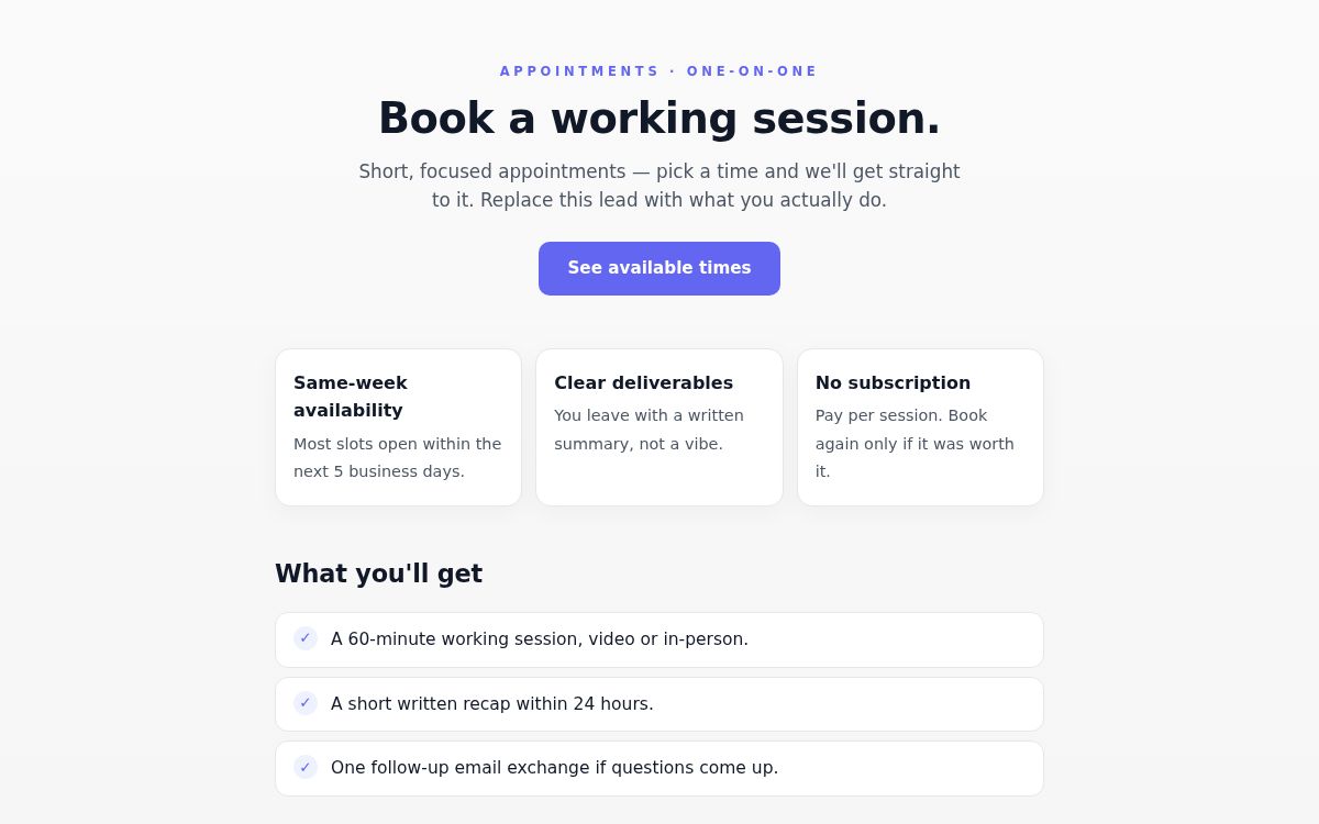 Screenshot of the Generic Appointment Booking template