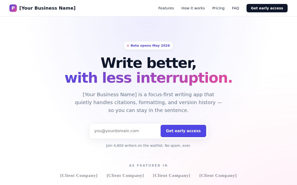 Screenshot of the Product Launch Landing template