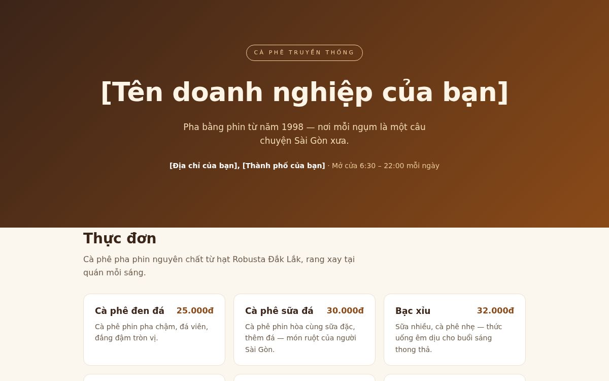 Ảnh chụp mẫu Quán Cà Phê