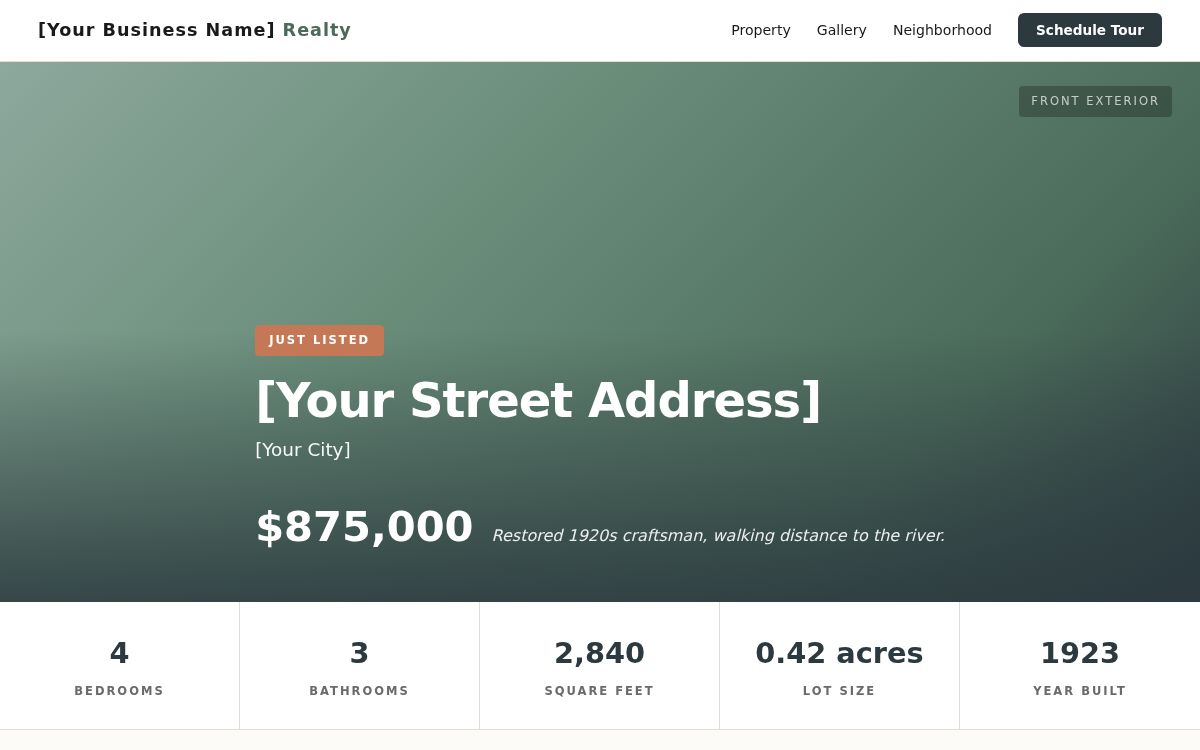 Screenshot of the Real Estate Listing template
