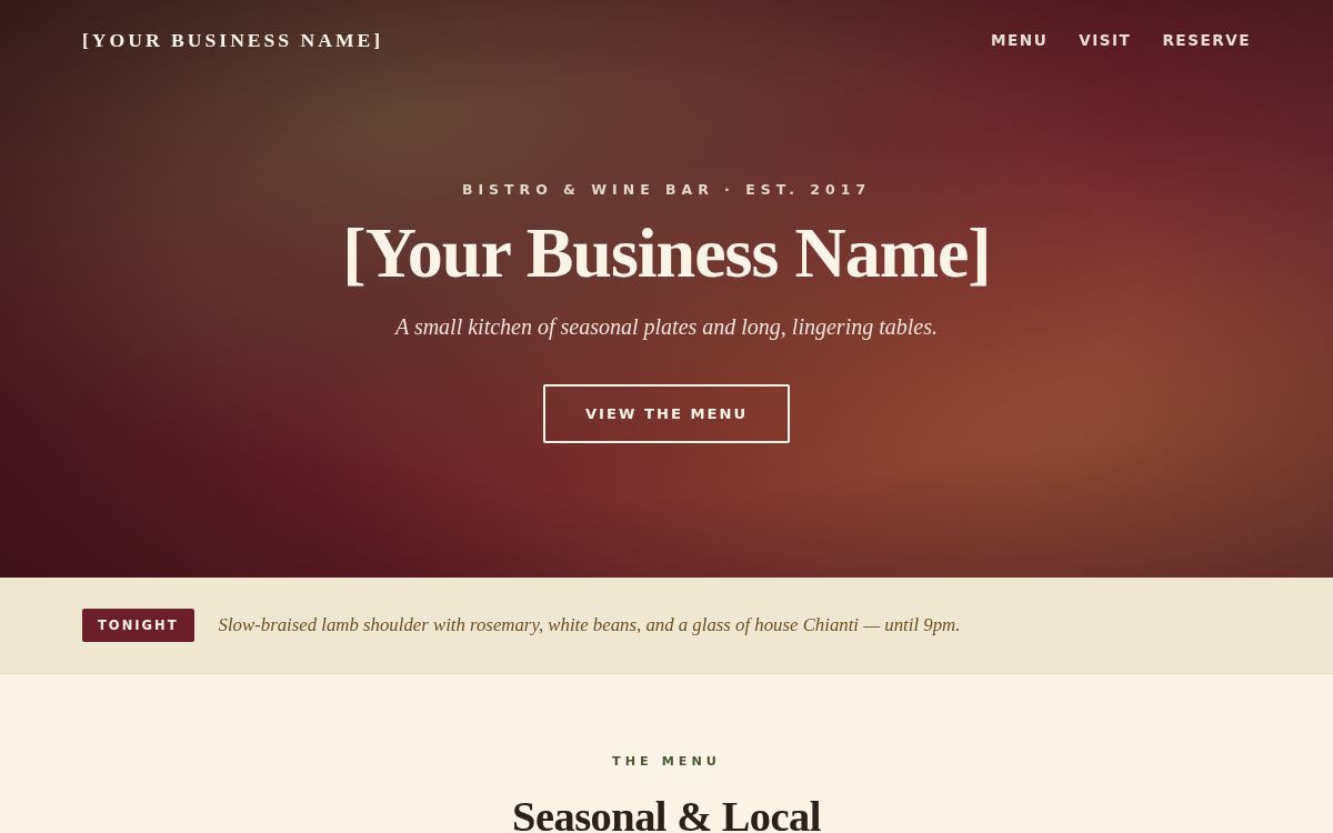 Screenshot of the Restaurant & Café template