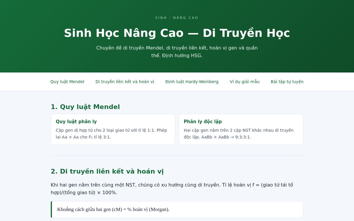 Ảnh chụp mẫu Sinh Học Nâng Cao — Di Truyền Học