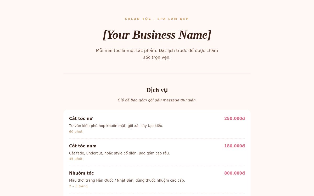 Ảnh chụp mẫu Salon Tóc & Spa