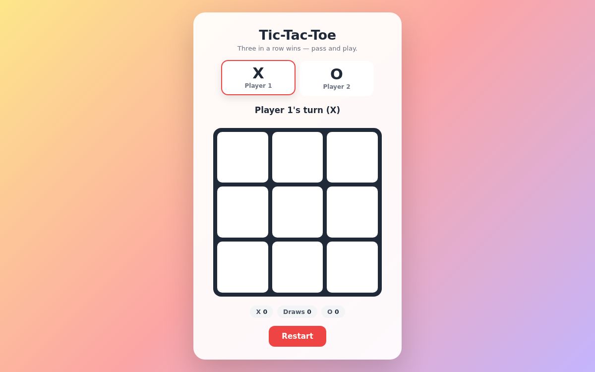 Screenshot of the Tic-Tac-Toe template
