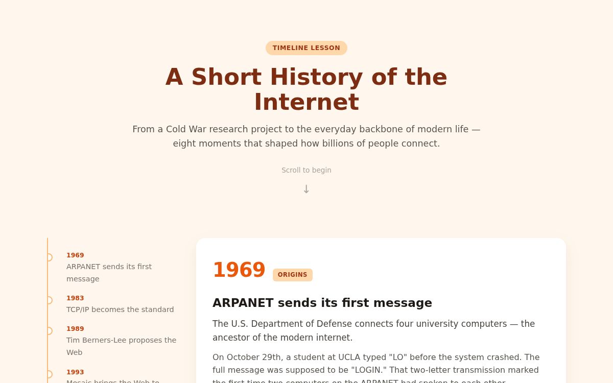 Screenshot of the Timeline Explainer template
