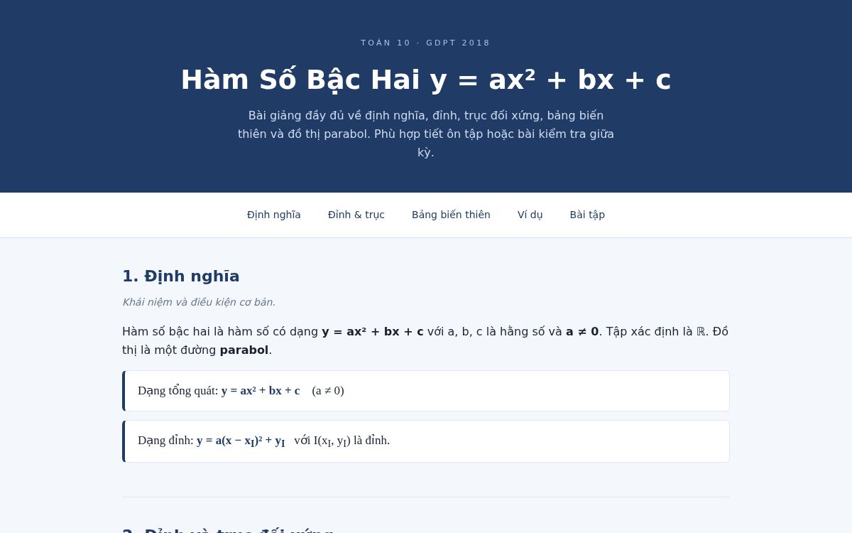 Ảnh chụp mẫu Toán 10 — Hàm Số Bậc Hai