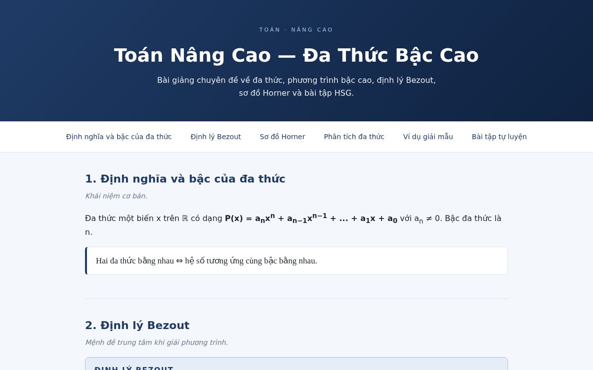 Ảnh chụp mẫu Toán Nâng Cao — Đa Thức Bậc Cao