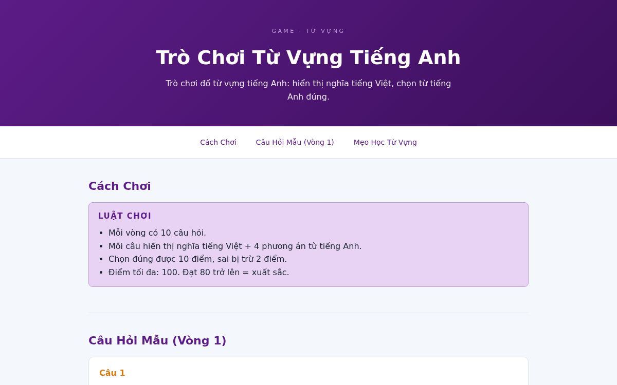 Ảnh chụp mẫu Trò Chơi Từ Vựng Tiếng Anh