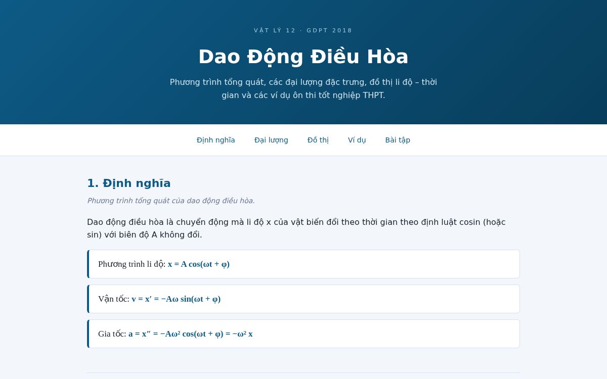 Ảnh chụp mẫu Vật Lý 12 — Dao Động Điều Hòa