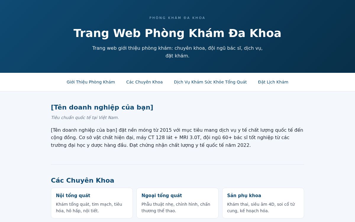 Ảnh chụp mẫu Trang Web Phòng Khám Đa Khoa