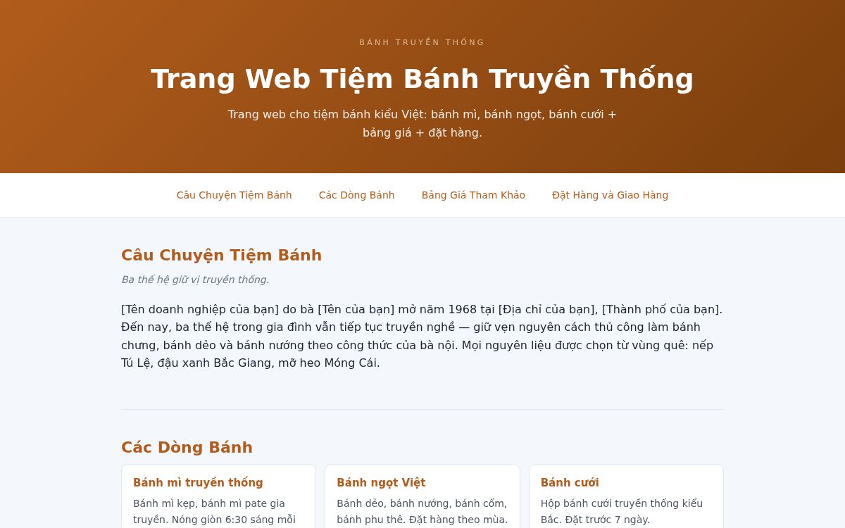 Ảnh chụp mẫu Trang Web Tiệm Bánh Truyền Thống