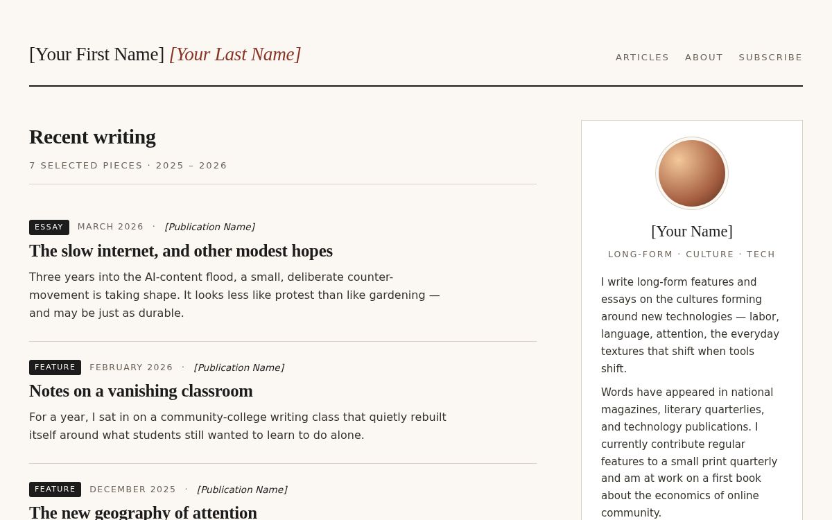 Screenshot of the Writer Portfolio template